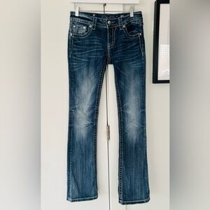 Miss Me signature boot cut denim rhine stone angel wings size 27" x 34"